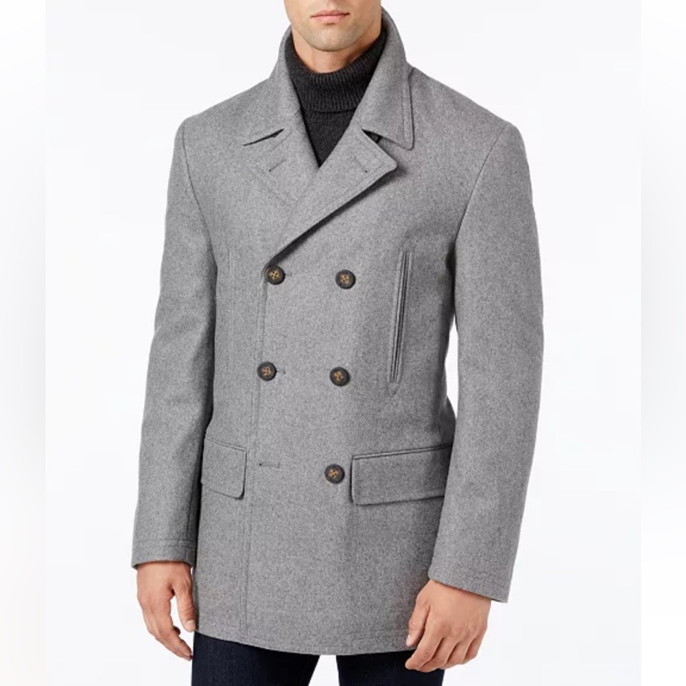NWT Michael Kors Classic Fit Double Breasted Wool Blend Peacoat - Picture 3 of 4